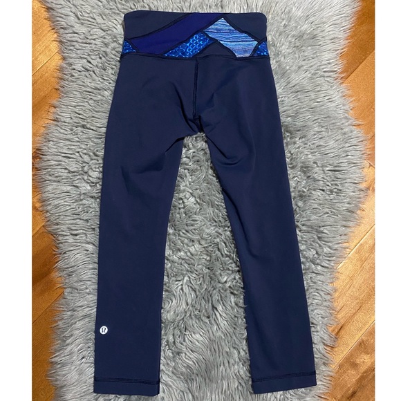 Lululemon Wunder Under Blue Patchwork Cropped Leggings Size 2 - Picture 3 of 5